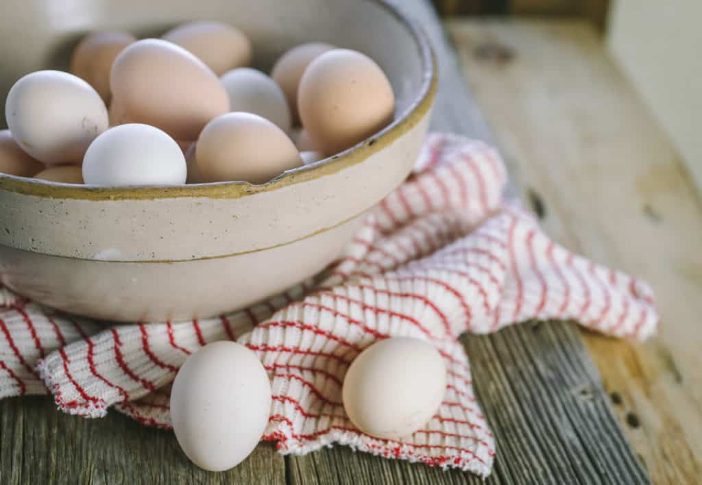 a bowl of eggs on counter